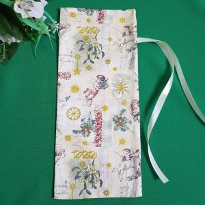 Karácsonyi, angyal és fagyal mintás zsák, textil ajándéktasak borokhoz