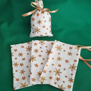 Karácsonyi, csillag-hópehely mintás MINI mikulás zsák, textil ajándéktasak