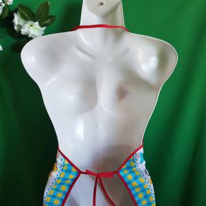 Karácsonyi, egérke mintás pamut konyhai kötény kék széllel