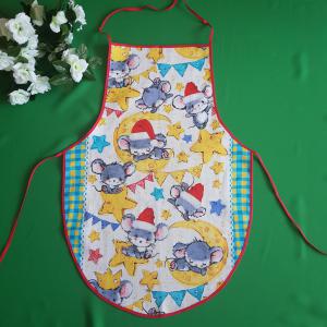 Karácsonyi, egérke mintás pamut konyhai kötény kék széllel
