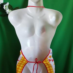 Karácsonyi, egérke mintás pamut konyhai kötény sárga széllel