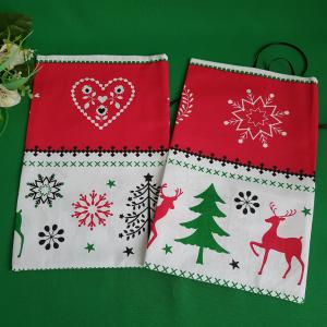 Karácsonyi fenyőfa, rénszarvas mintás mikulás zsák, textil ajándéktasak