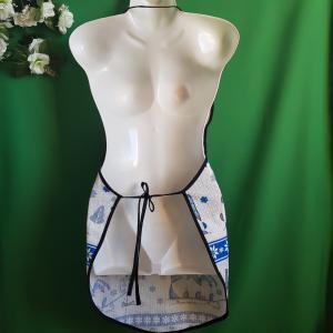 Karácsonyi, manó mintás pamut konyhai kötény fekete szegéllyel