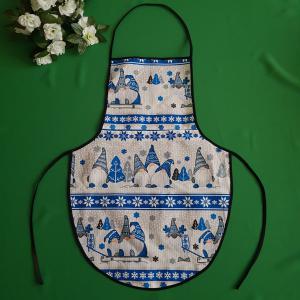 Karácsonyi, manó mintás pamut konyhai kötény fekete szegéllyel