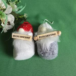 Karácsonyi manó pár "Boldog karácsonyt!" táblával, asztaldísz, lakásdekor