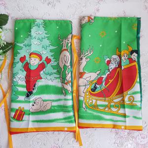 Karácsonyi mintás pamut-szatén mikulás zsák, textil ajándéktasak