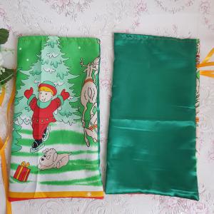 Karácsonyi mintás pamut-szatén mikulás zsák, textil ajándéktasak