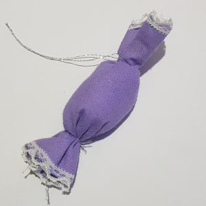 Kézzel készített textil szaloncukor, egyszínű lila karácsonyfadísz
