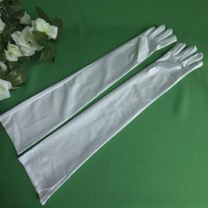 Könyék fölé érő hófehér színű menyasszonyi jersey kesztyű