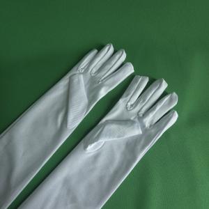 Könyék fölé érő hófehér színű menyasszonyi jersey kesztyű