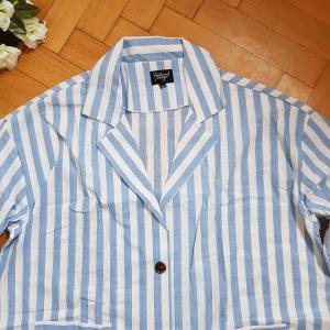 M-es fehér-kék csíkos, oversize dzseki, kabát