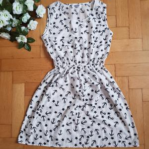 M-es ujjatlan nyári ruha - fehér alapon csillag és horgony mintás