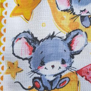 Nagyméretű Karácsonyi, egérke mintás pamut konyharuha, törlőkendő kék széllel