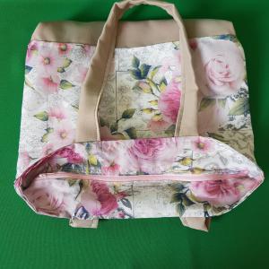 Rózsa mintás handmade válltáska, bevásárlótáska