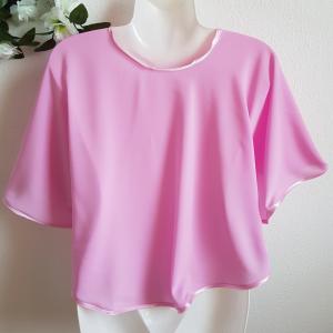 Rózsaszín, szatén szegélyes muszlin pelerin, válltakaró