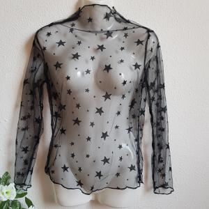 S-es fekete színű, magas nyakú, csillag mintás hosszú ujjú felső