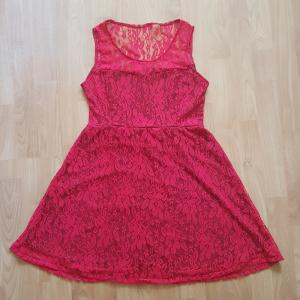 S/M-es piros színű alkalmi csipkeruha, ujjatlan miniruha boleróval