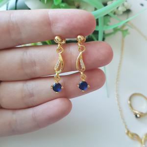 Sötétkék-kristály strasszköves Ékszerszett: nyaklánc + fülbevaló + gyűrű