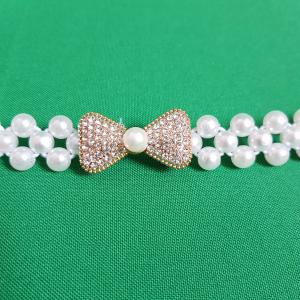 Strasszköves masni díszes, rugalmas menyasszonyi öv, hófehér gyöngy öv