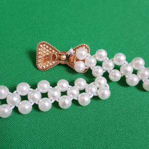 Strasszköves masni díszes, rugalmas menyasszonyi öv, hófehér gyöngy öv