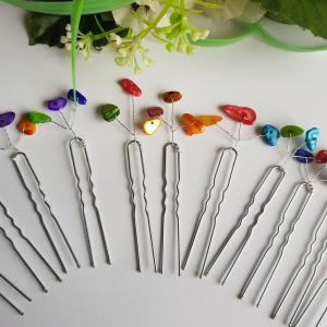 Színes, lapos gyöngyös, 3 ágú hajtű, drótos hajdísz