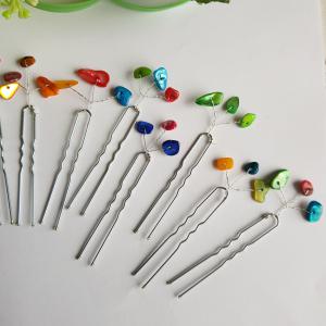 Színes, lapos gyöngyös, 3 ágú hajtű, drótos hajdísz