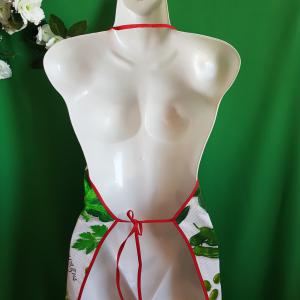 Zöld színű zöldség-gyümölcs-fűszer mintás pamut konyhai kötény