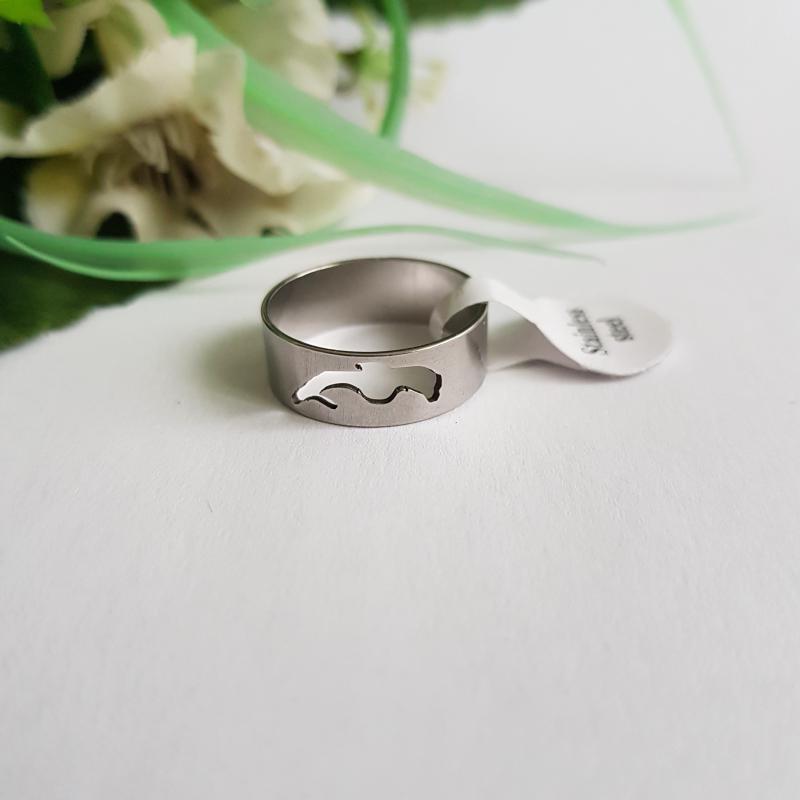 Ezüstszínű, mart delfin mintás gyűrű