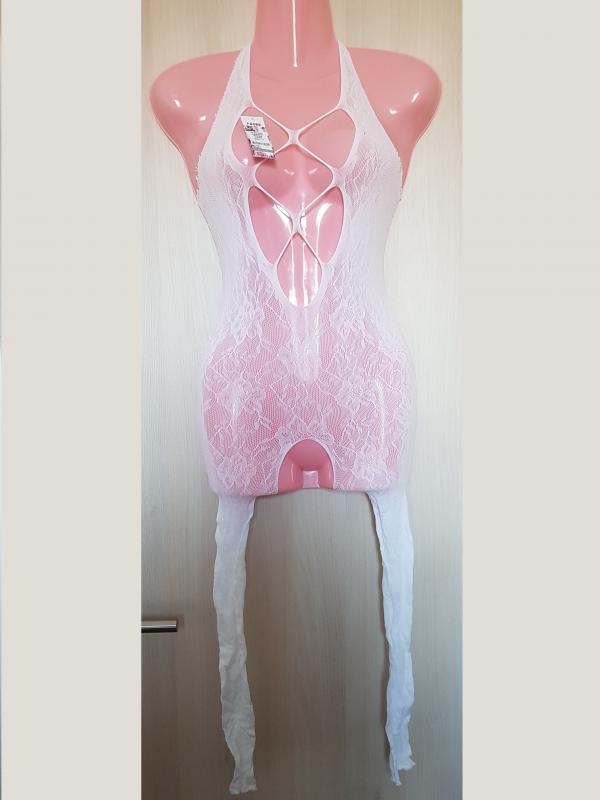 Fehér Bodycon testhezálló egész alakos necc ruha / body, testharisnya