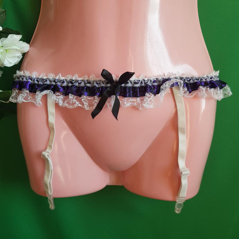 Fekete-lila színű állítható méretű csipkés harisnyatartó