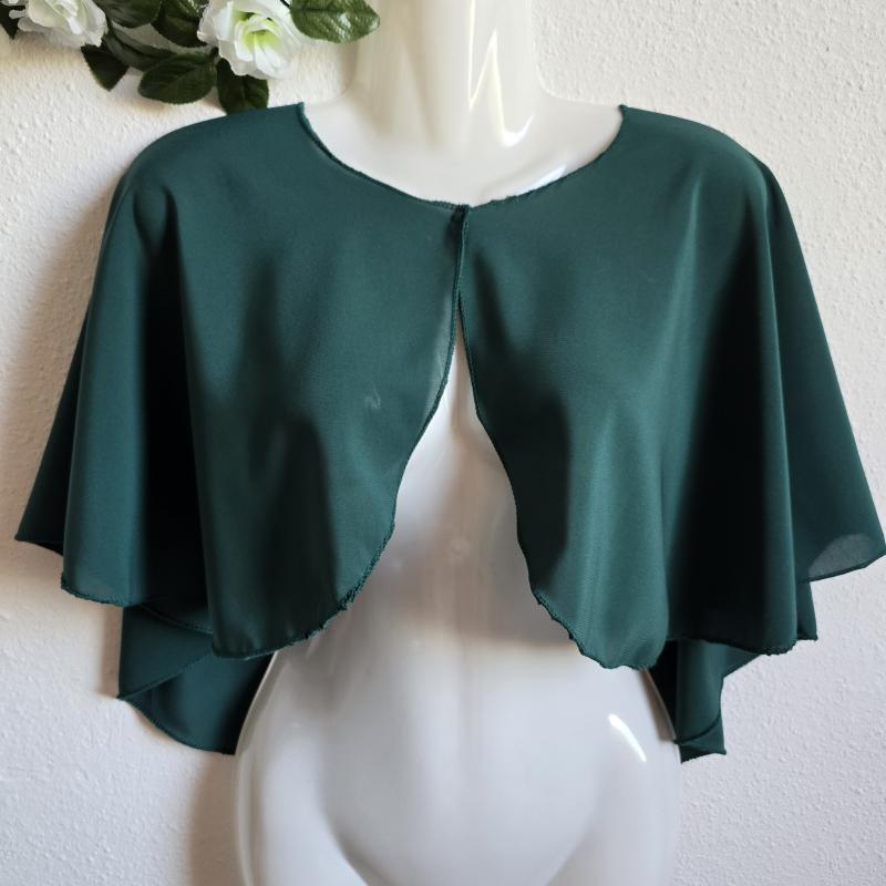 Fenyőzöld színű muszlin pelerin, válltakaró