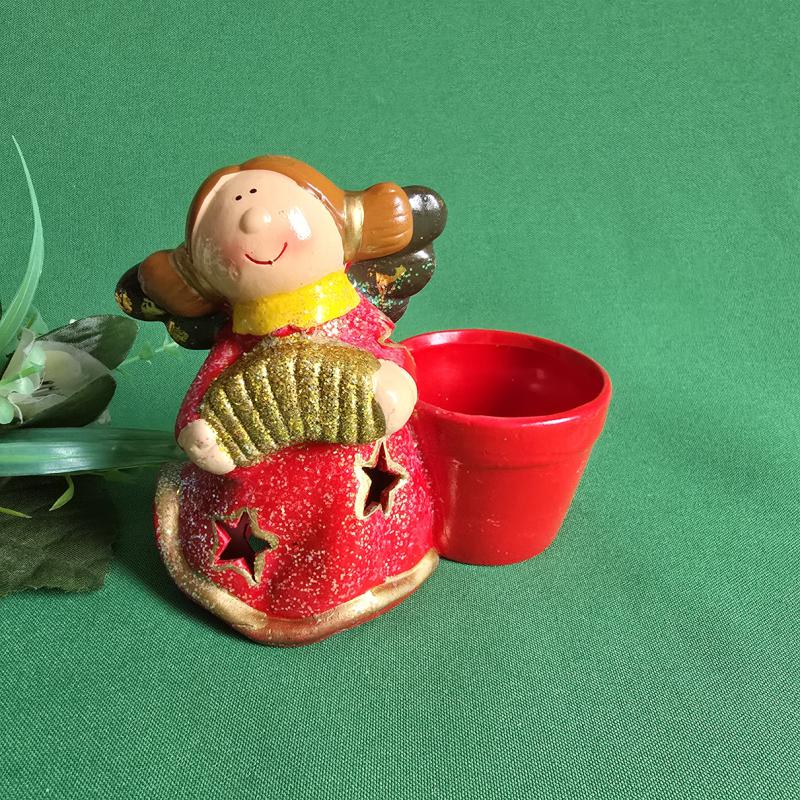 Harmonikázó angyalka díszes mini virágtartó cserép, karácsonyi mécsestartó, gyertyatartó