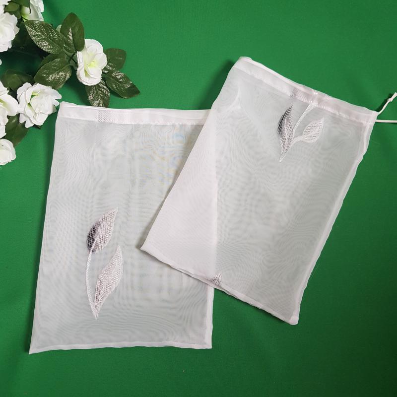 Hímzett levél mintás öko zsák, öko zacskó, újrahasználható környezetbarát bevásárló tasak