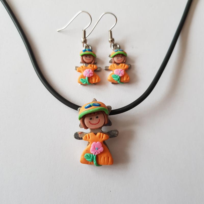 Kislány díszes ékszerszett: nyaklánc + fülbevaló