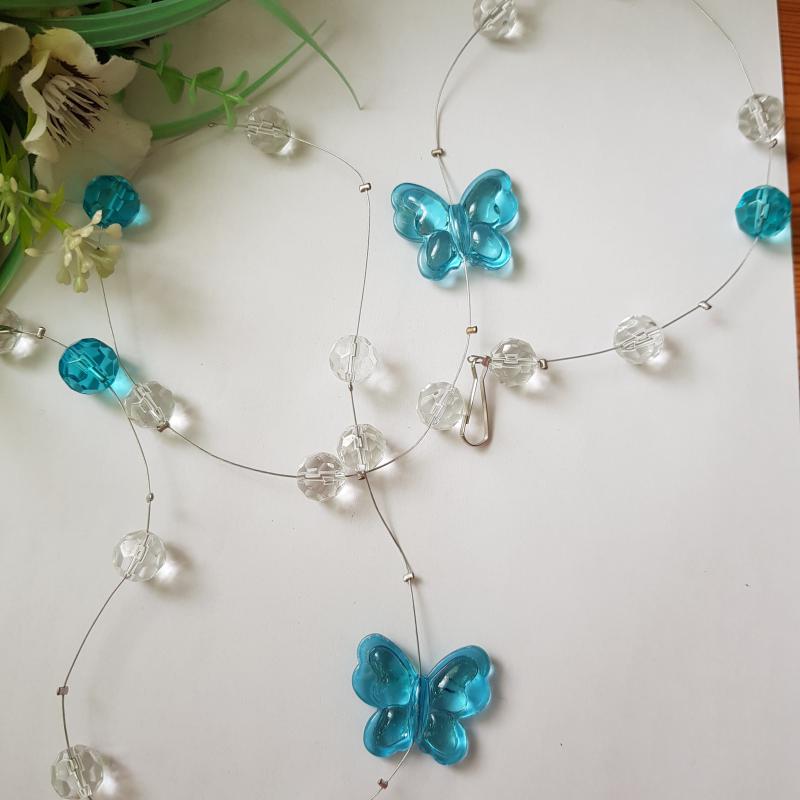 Kristály-kék színű pillangós girland, füzér, dekoráció