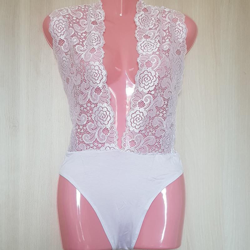 L-2XL-es Egyedi készítésű hófehér színű szexi, csipkés body