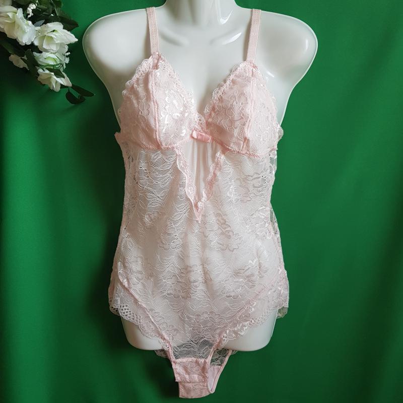 L-es / 44/46-os rózsaszín, szexi csipkés body