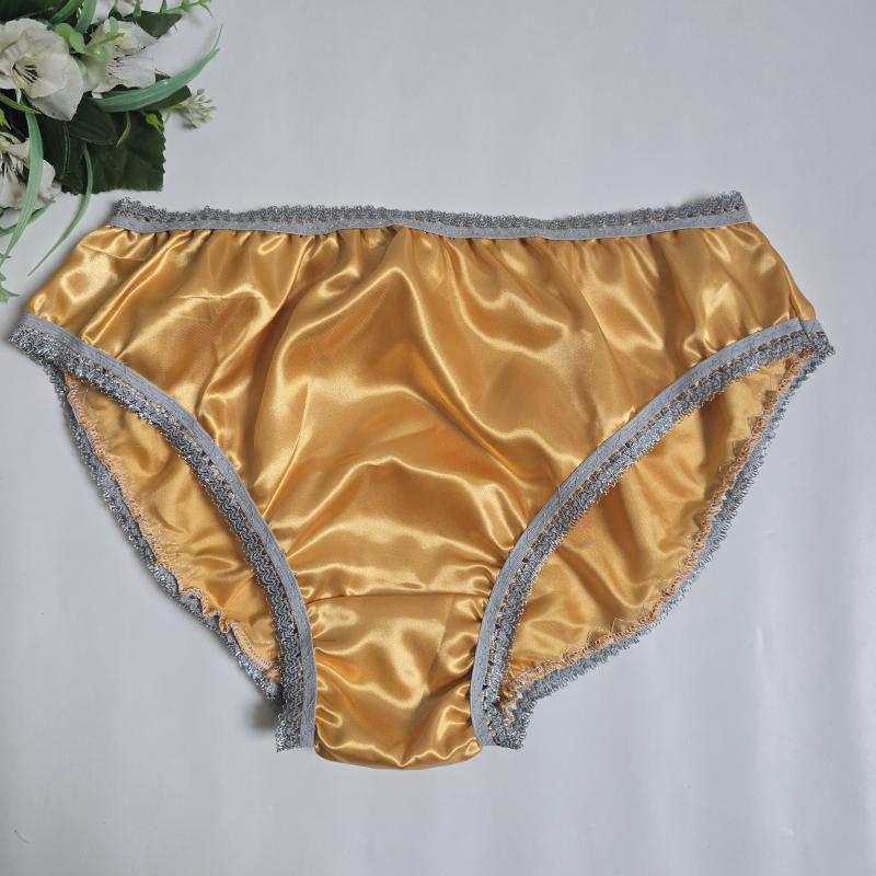 L-es / 46-os Hagyományos fazonú szatén bugyi – arany-szürke