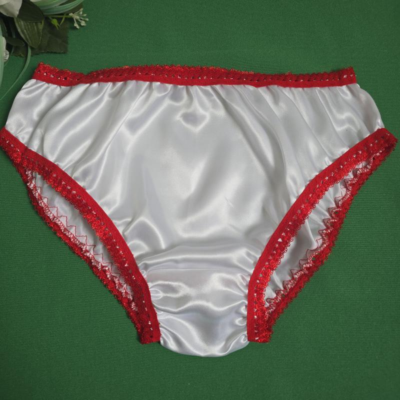 L-es / 46-os Hagyományos fazonú szatén bugyi – fehér-piros