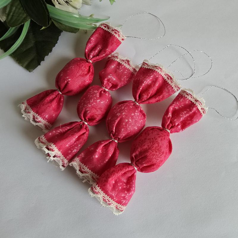 Pink színű textil szaloncukor karácsonyfadísz, karácsonyi dekoráció