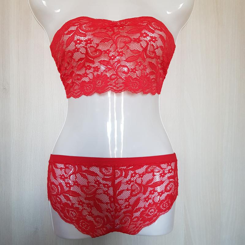 Piros csipkés szexi fehérnemű szett: topp + bugyi