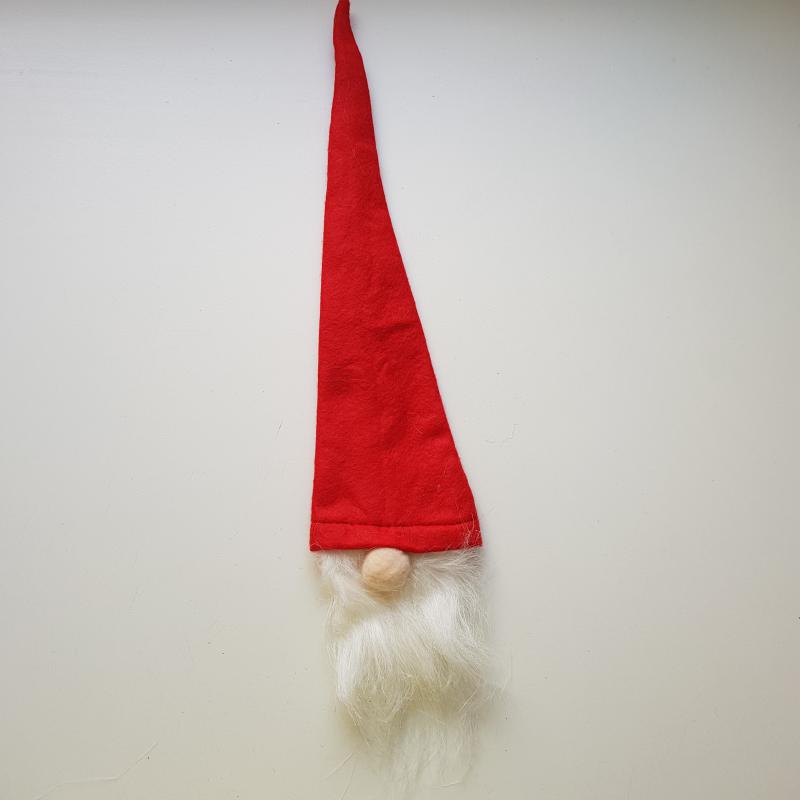 Piros sapkás karácsonyi manó dísz pezsgősüvegre, borosüvegre