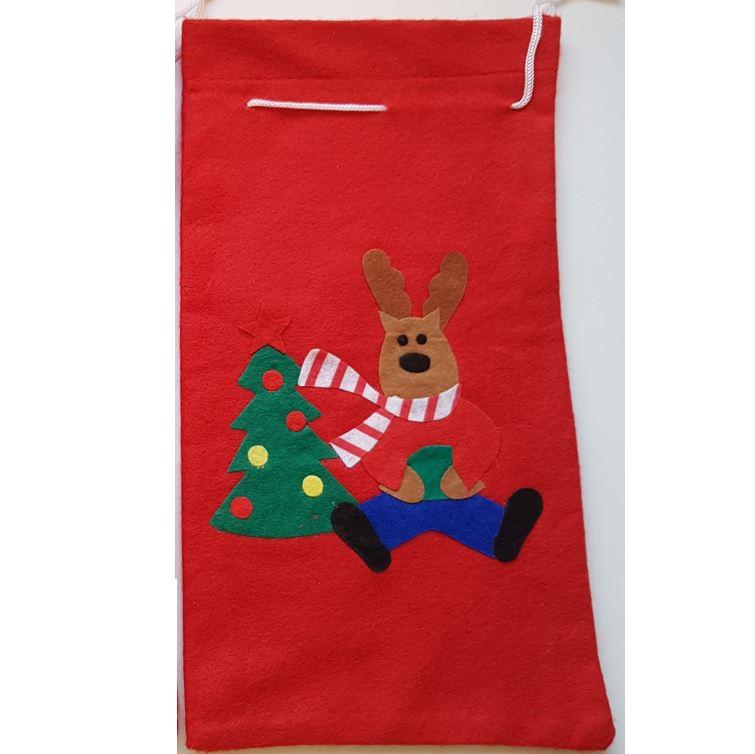 Rénszarvas mintás mikulás zsák, textil ajándéktasak