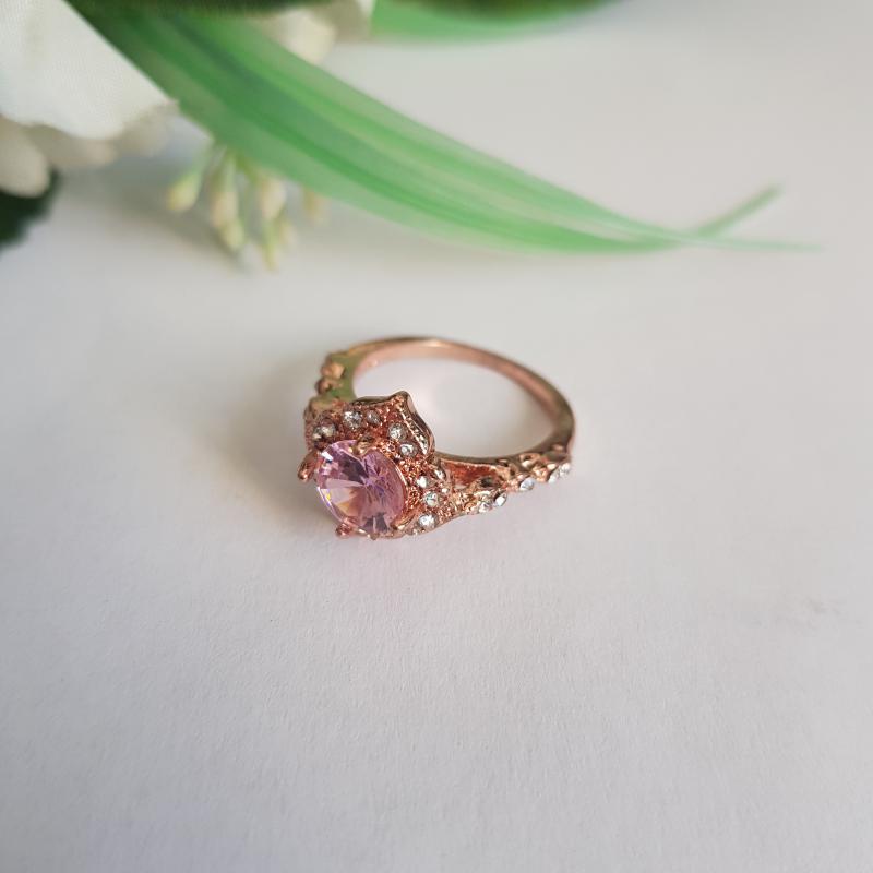 Rózsaszín-kristály strasszköves rosegold színű 925 sterling ezüst gyűrű