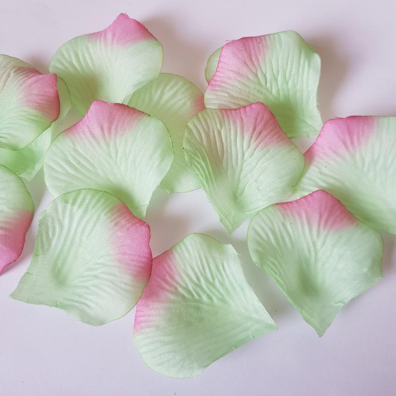 Rózsaszín szélű Zöld színű 100db-os textil virágszirom