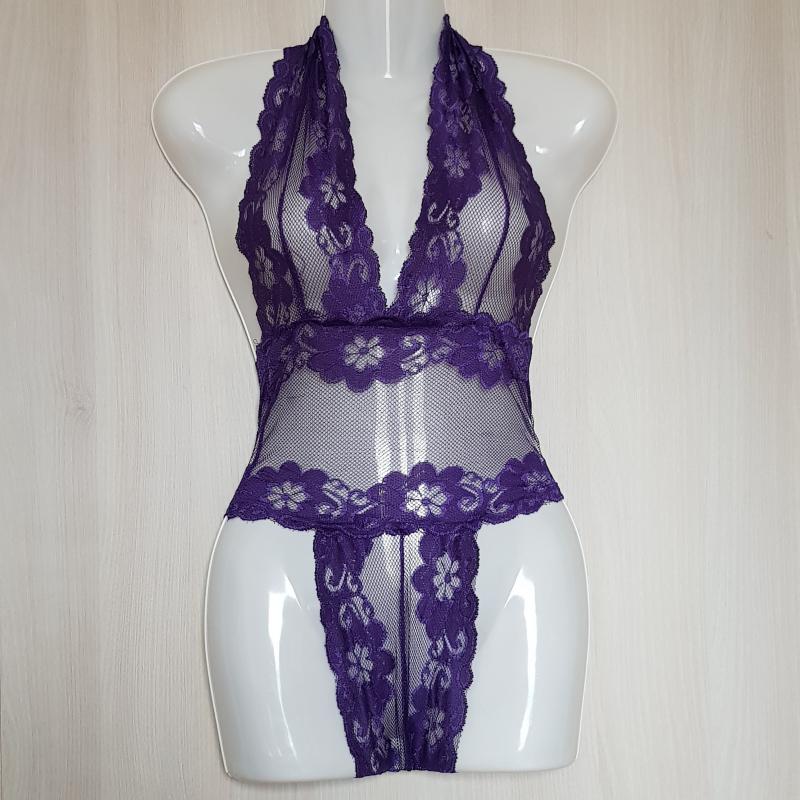S-es Egyedi készítésű, lila színű szexi csipkés body