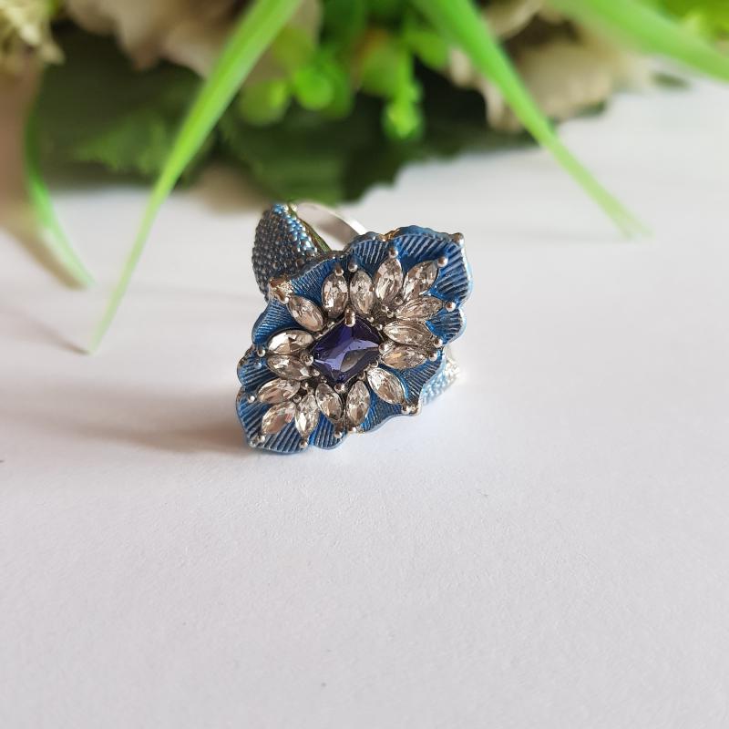 Strasszköves kék színű gyűrű