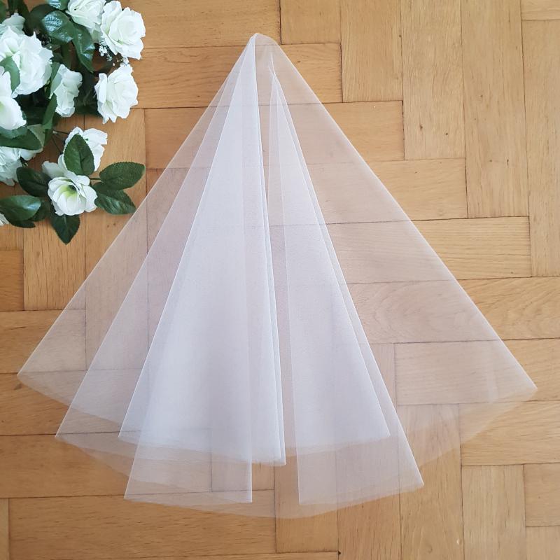 Szegetlen szélű, Fésű nélküli, HÓFEHÉR menyasszonyi körfátyol (20.1)