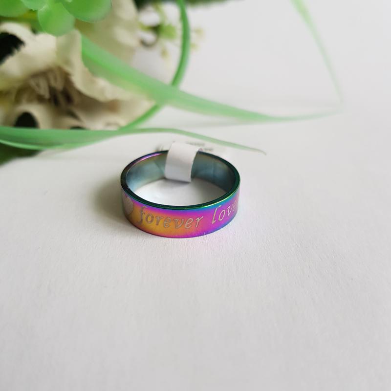 Szivárvány színű, forever love feliratos, szív mintás gyűrű