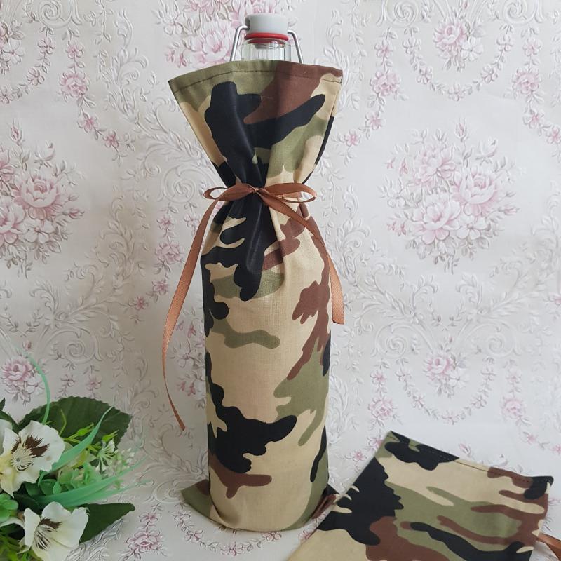 Terepmintás, terepszínű zsák, textil ajándéktasak borokhoz